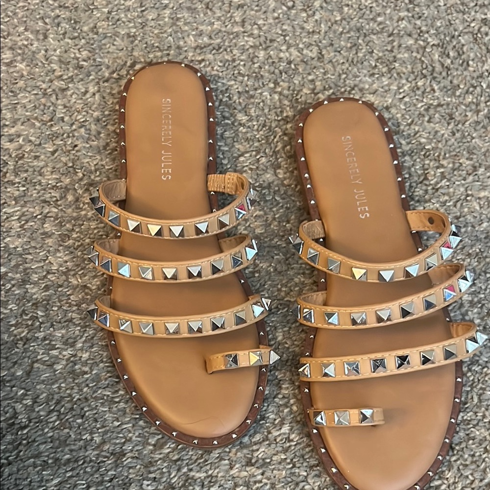 Sincerely Jules Brown Sandals with Studded Straps
